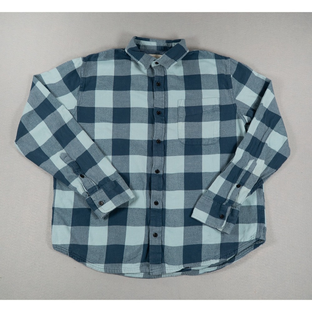 Pact Mens Organic Cotton Flannel Shirt Buffalo Check Teal Blue Large L